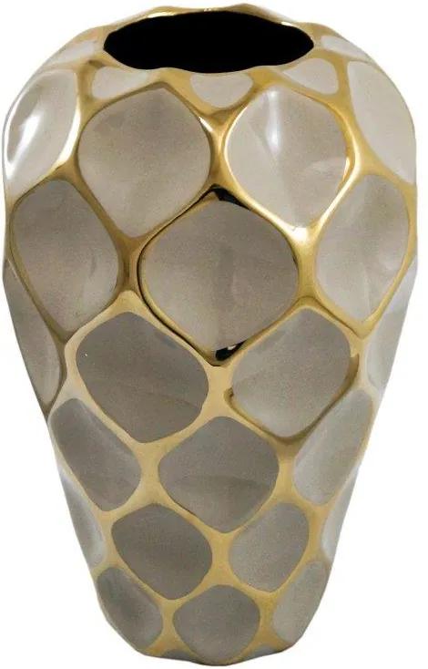 Vaso Decorativo Marrom com Detalhes em Dourado - 28x18x18cm