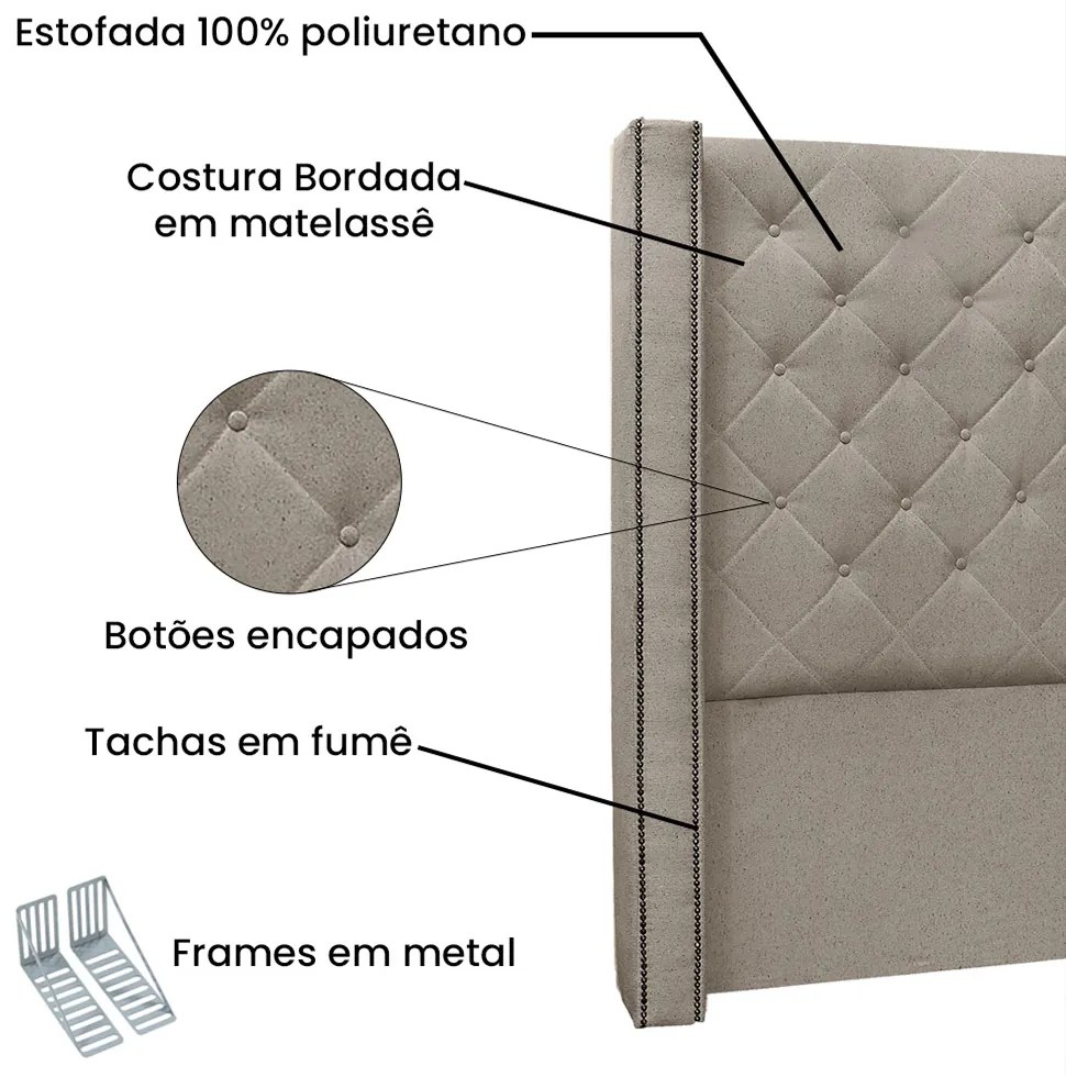 Cabeceira Cama Box Solteiro 90 cm Vicenza Linho Areia S04 - D'Rossi