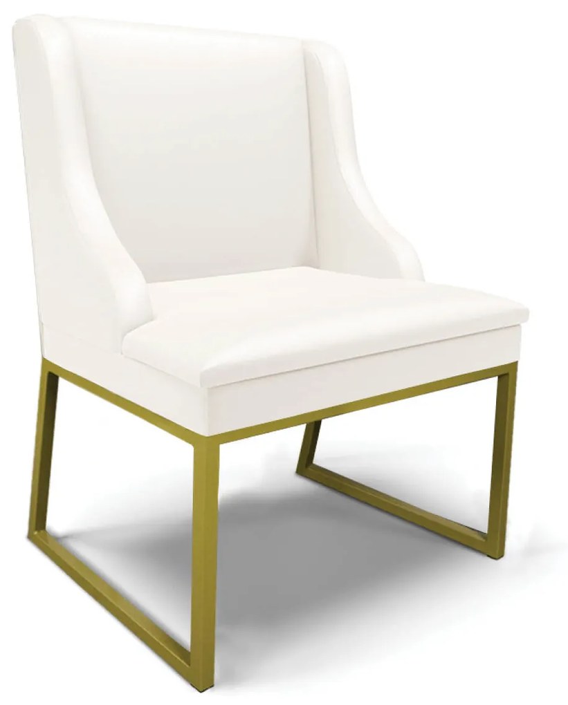 Cadeira Sala de Jantar Industrial Dourado Liz Sintético D03 - D'Rossi - Branco