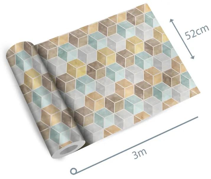 Papel de Parede geométrico cubos multicolor 0.52m x 3.00m