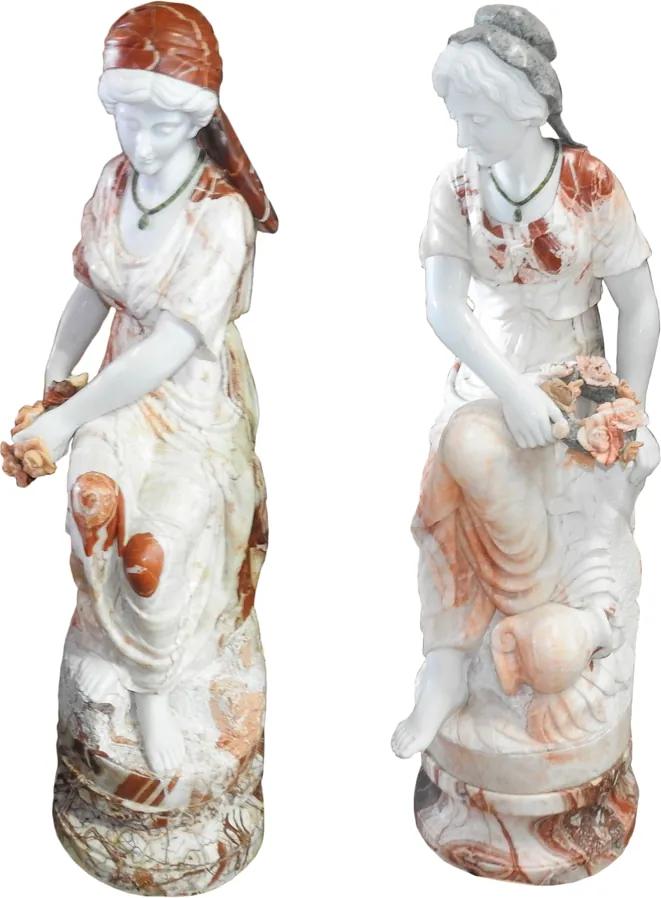Escultura Decorativa 2 Mulheres em Mármore - 148x40x40cm