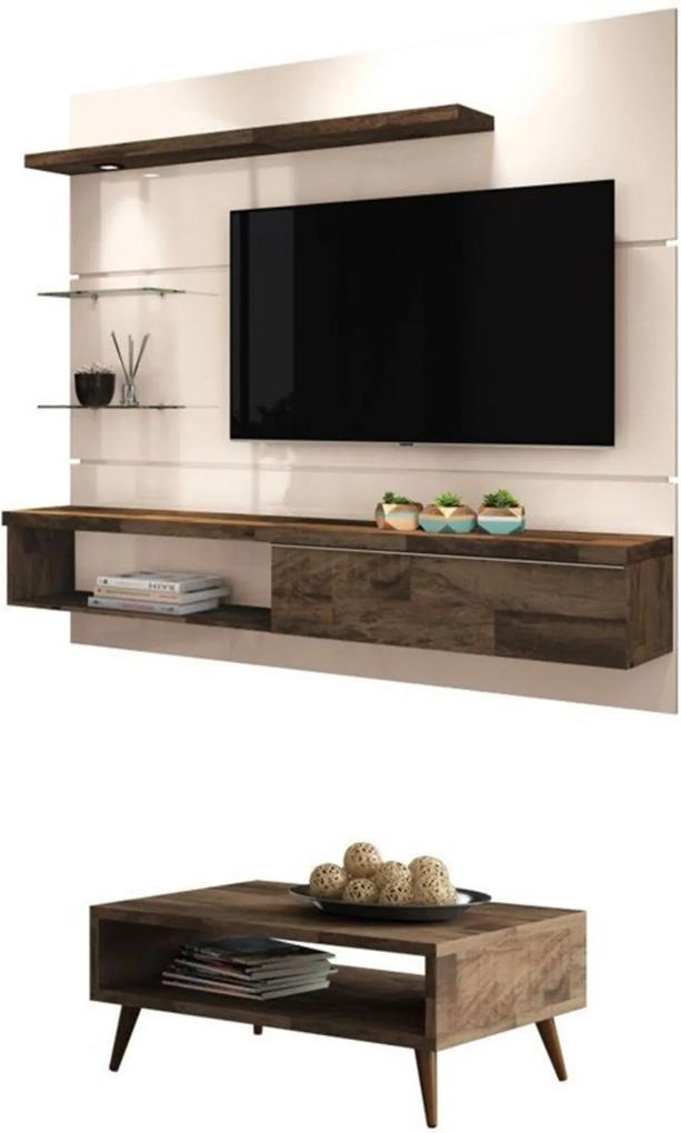 Painel TV Ores com Mesa de Centro Lucy Deck/Off White - HB Móveis