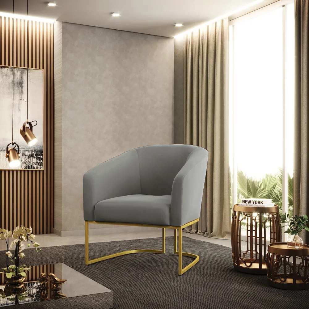 Poltrona Decorativa Industrial Dourado kit 2 Stella Suede D03 - D'Rossi - Grafite