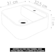 Cuba Pia Para Banheiro Quadrada 32cm Ágata C08 Branco Granit - Mpozena