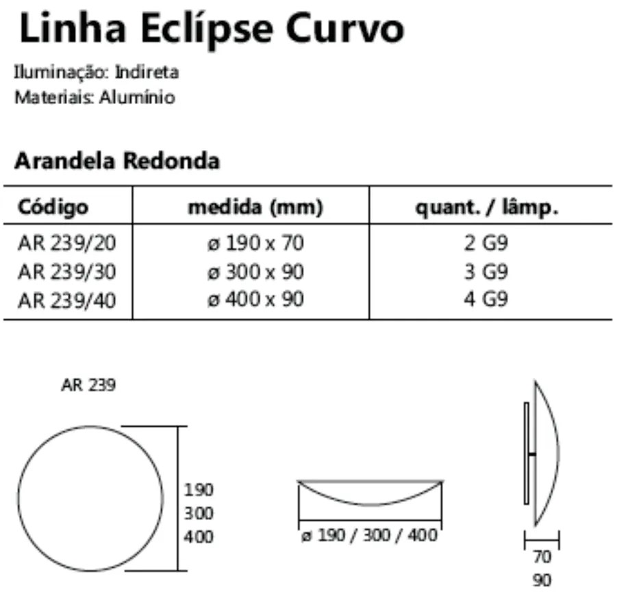 Arandela Eclipse Curvo 3Xg9 Ø30X7Cm | Usina 239/30 (VM-F - Vermelho Fosco)