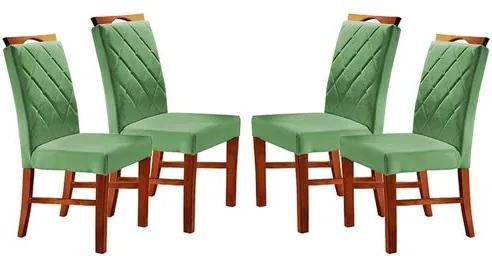 Kit 4 Cadeiras de Jantar Estofada Verde em Veludo Kare