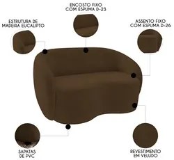 Sofá 3 Lugares Living Orgânico Sala de Estar 180cm Garbin K04 Veludo M