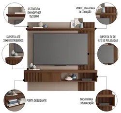 Painel para TV Suspenso 55 Pol. Helen C01 Fendi/Havana - Mpozenato