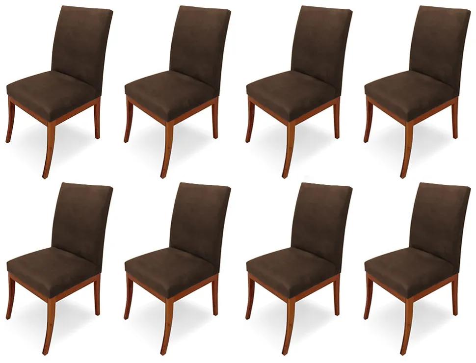 Conjunto 8 Cadeiras Raquel para Sala de Jantar Base de Eucalipto Suede Marrom