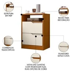 Mesa de Cabeceira 2 Gavetas Sole Flex Cinamomo/Off White - Albatroz