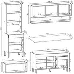 Armário de Cozinha 4 peças Balcão com Tampo 150cm Lina17 Z06 Gris/Frei