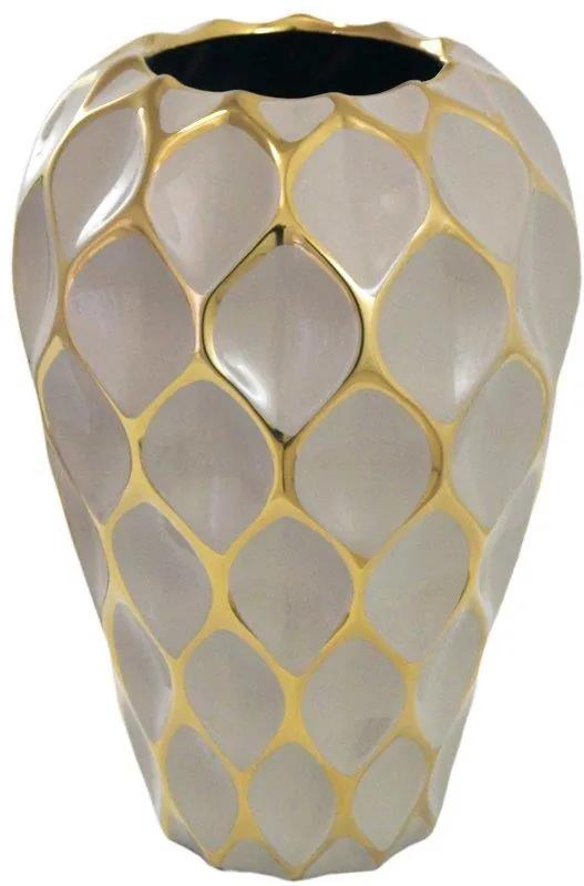 Vaso Decorativo Marrom com Detalhes em Dourado - 35x26x26cm