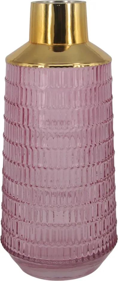 vaso de vidro ANDRESSA 25cm rosa e dourado Ilunato BH0061
