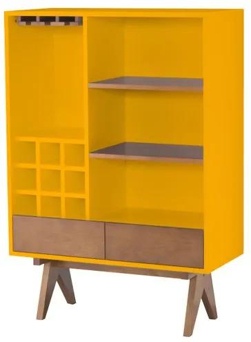 Cristaleira Massimo Laqueada em Amarelo Fosco com Laminado cor Nogal 91 cm (LARG) - 46286 Sun House