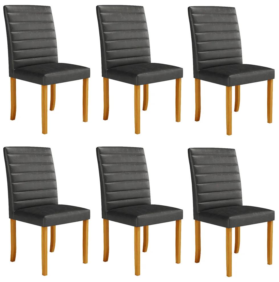Kit 6 Cadeiras de Sala de Jantar Estofadas Veiga Madeira Maciça PU Preto G78 - Gran Belo