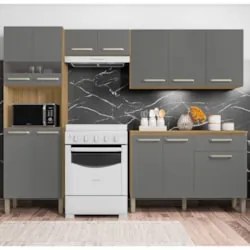 Cozinha Compacta Com Balcão 251cm Louis Z06 Freijó/Gris - Mpozenato