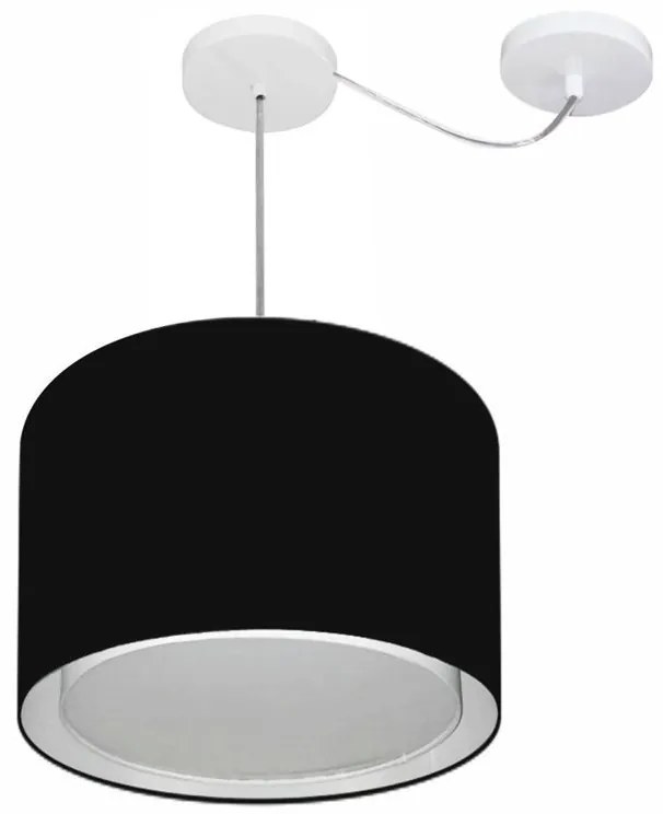 Lustre Pendente Cilíndrico Com Desvio de Centro Vivare Md-4306 Cúpula em Tecido 40x30cm - Bivolt