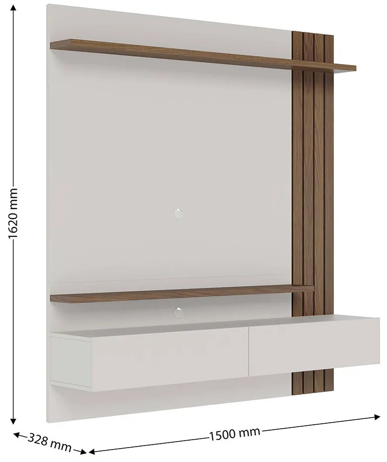 Painel TV 65 Pol 150cm Bancada Suspensa Ripado Luca Amendoa/Off White Matte C04 - D'Rossi