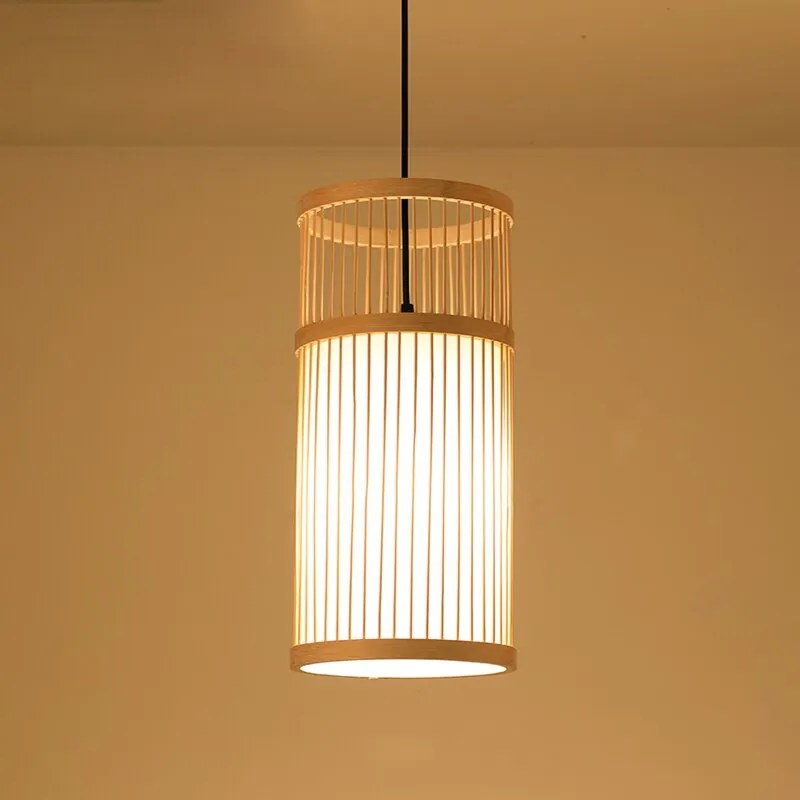 Luminária Pendente Estilo chinês artesanal led de bambu lustre cozinha quarto hotel jardim decoração pingente lâmpadas - Type K-40CM - Canopy-White