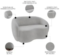 Sofá 3 Lugares Living 180cm e 1 Poltrona Giratória Garbin Z08 Veludo C