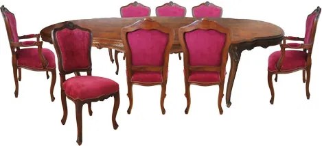 Mesa de Jantar em Madeira com 6 Cadeiras e 2 Poltronas