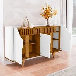 Buffet Aparador 4 Portas 160cm Melissa B02 Branco/Naturalle - Mpozenat