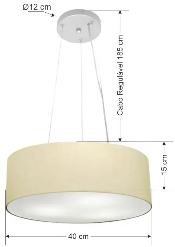 Lustre Pendente Cilíndrico Vivare Md-4181 Cúpula em Tecido 40x15cm - Bivolt