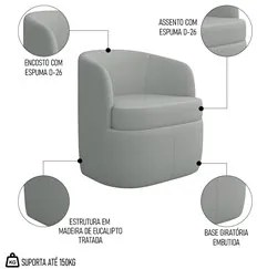 Kit 2 Poltronas Giratória Decorativa para Sala Dandara K04 Bouclê Cinz