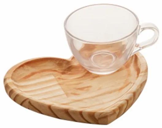 Xícara Chá Com Pires Madeira Coração Pinus 190ml 13465 Woodart