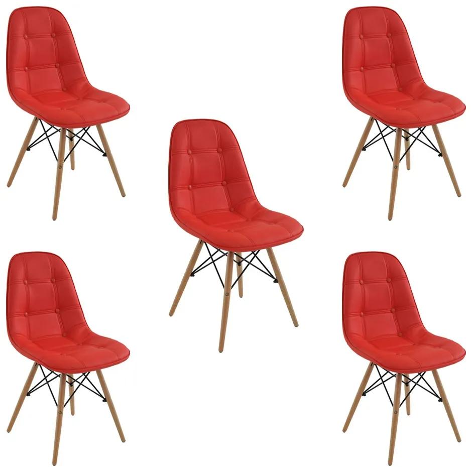 Kit 5 Cadeiras Decorativas Sala e Escritório Cadenna PU Sintético Vermelha G56 - Gran Belo
