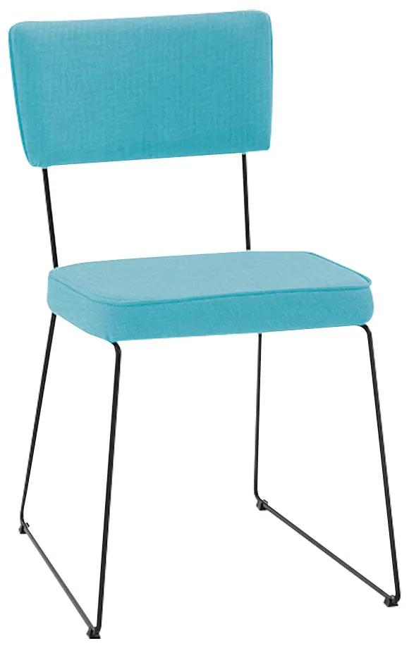 Cadeira de Jantar Decorativa Base Aço Preto Luigi Linho Azul Turquesa G17 - Gran Belo