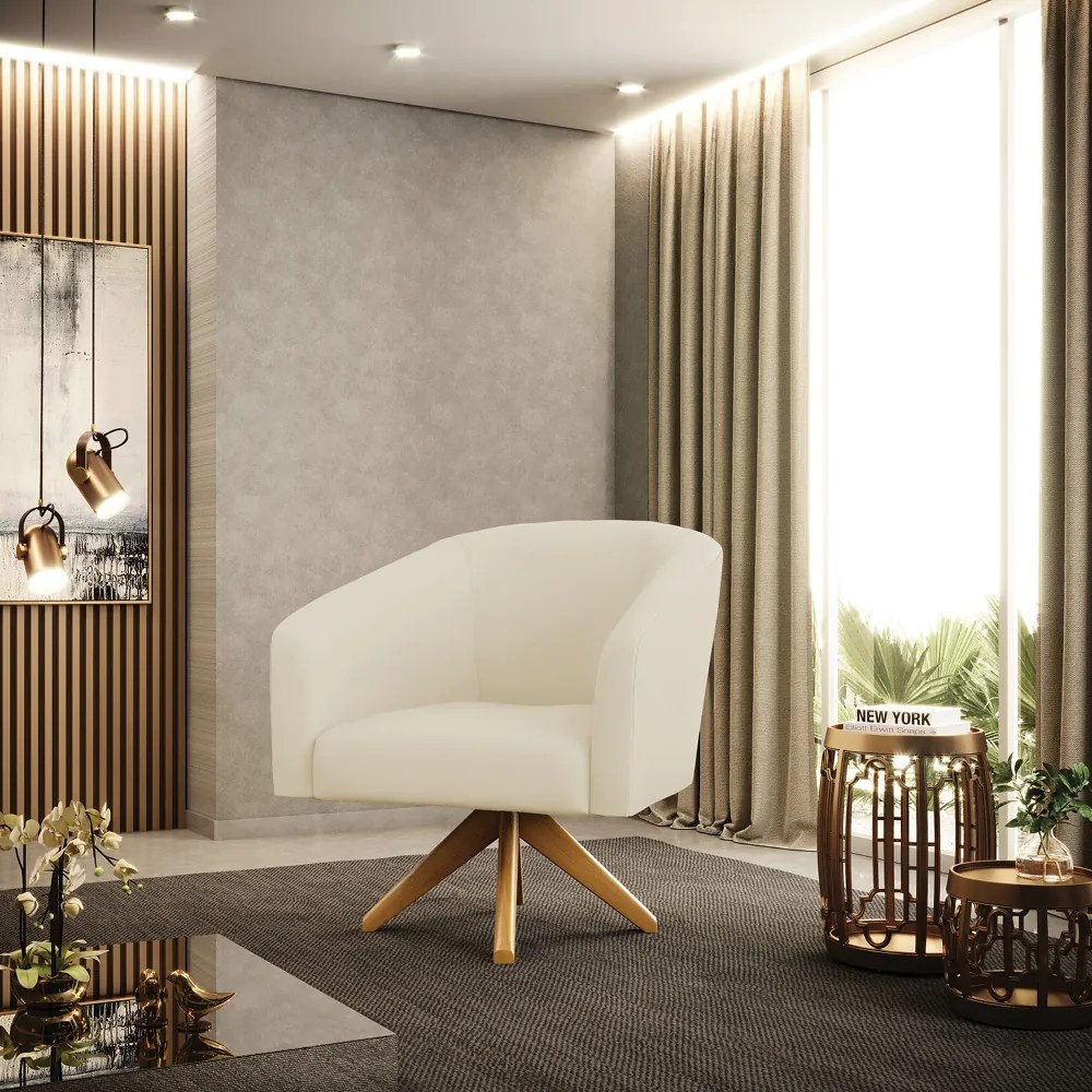 Poltrona Decorativa Giratória MA30 Kit 2 Stella Cotelê Ext/Veludo D03 - D'Rossi - Off White