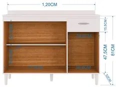 Balcão Gabinete Para Pia 120cm 3 Portas Sem Tampo Branco - Poquema