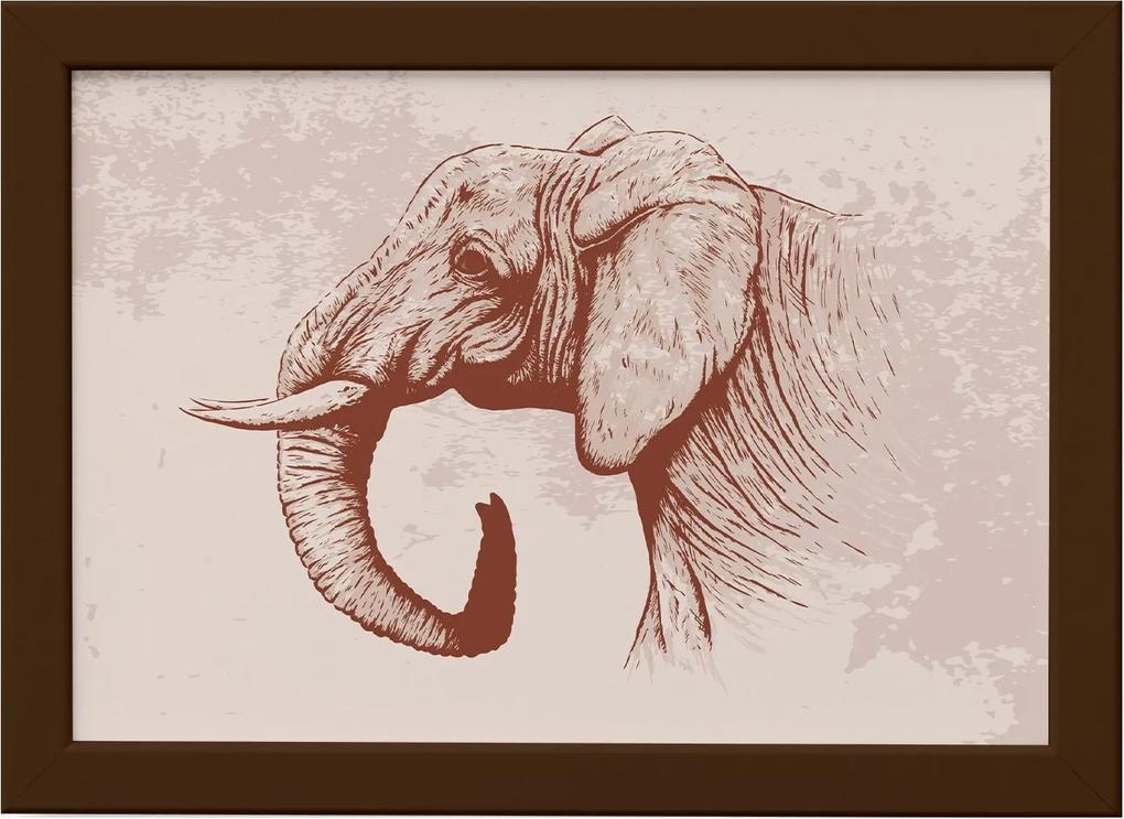 Quadro para Sala Safari Elefante Moldura Marrom 22x32cm
