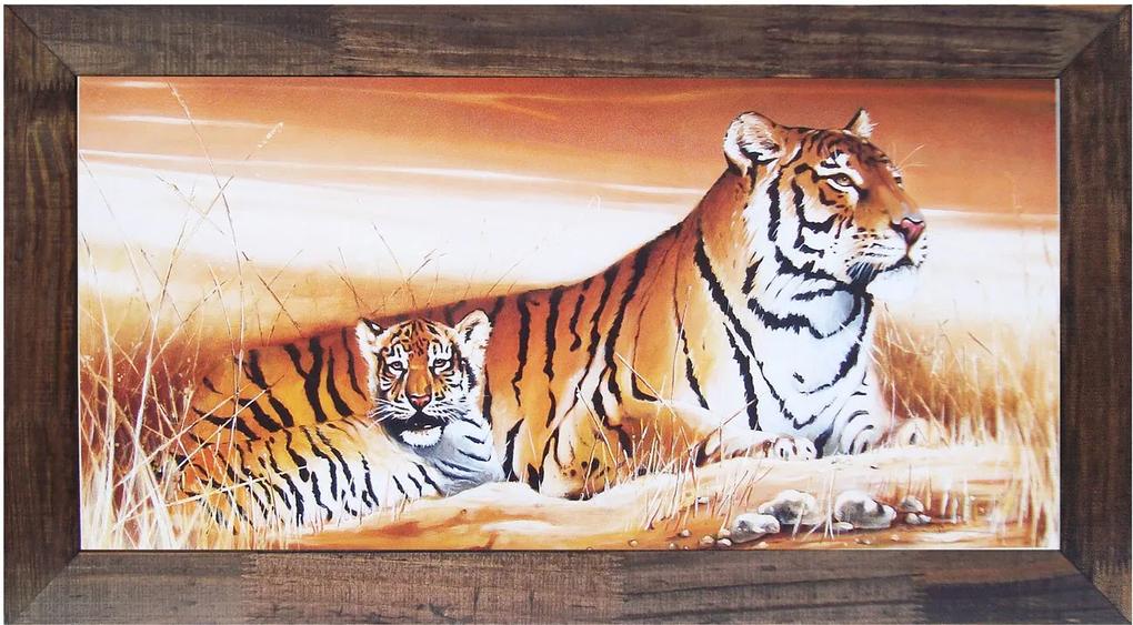 Quadro Decorativo Rústico Família De Tigres 80x40cm