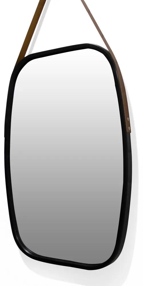 Espelho Decorativo Retangular com Moldura de Plastíco Preto Alça Marrom 65x43,5 cm - D'Rossi