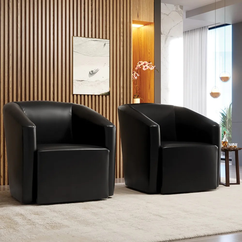 Poltrona Decorativa Base Giratória Kit 2 Stella Max Sintético PU D03 - D'Rossi - Preto