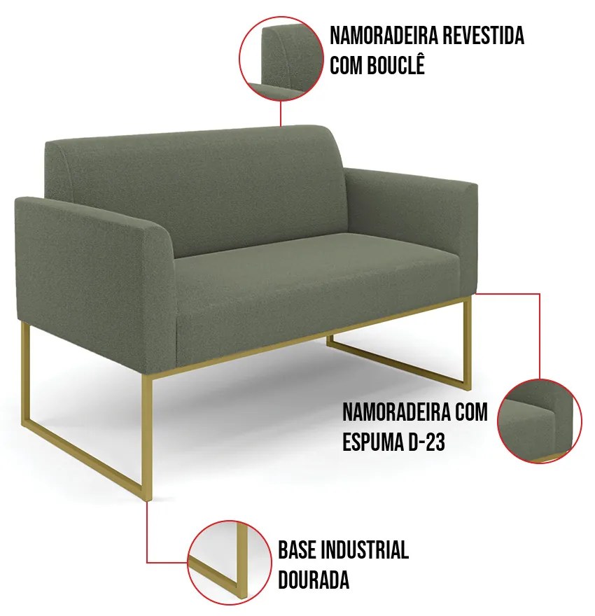 Namoradeira e 2 Poltronas Industrial Dourado Marisa Bouclê D03 - D'Rossi - Pistache