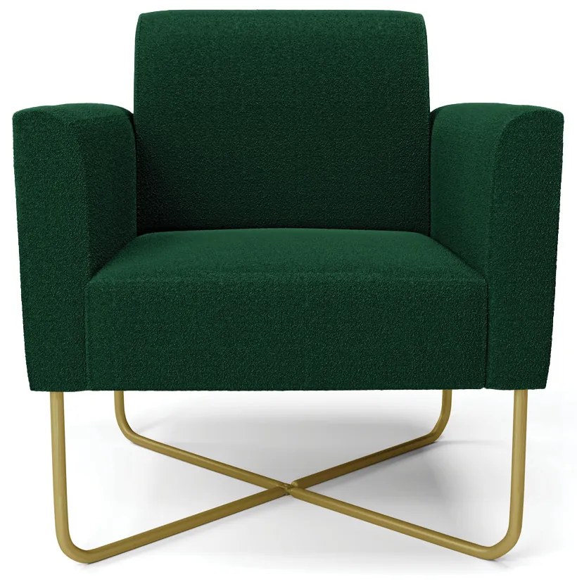 Poltrona Sala Base X Industrial Dourado Marisa Bouclê Verde D03 - D'Rossi