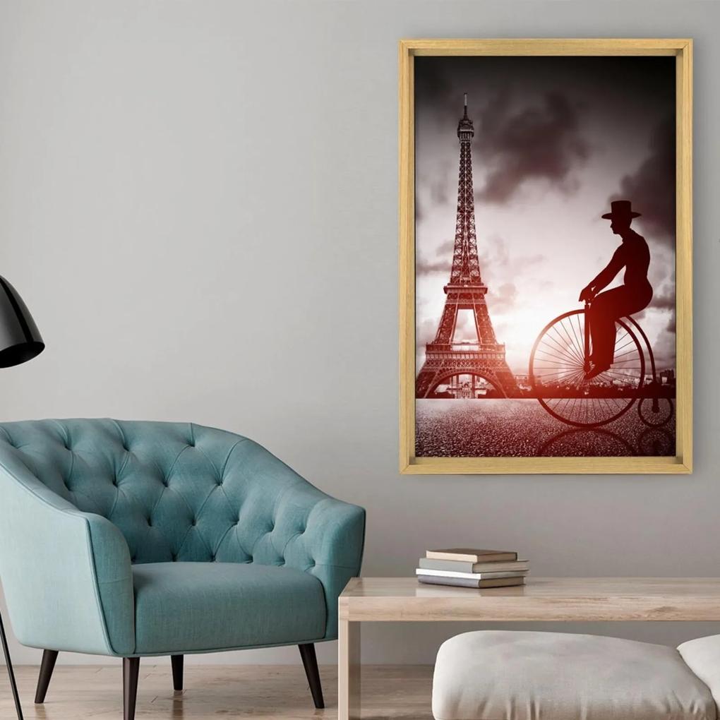Quadro com Moldura Chanfrada Bicicleta em Paris MADEIRA CLARA - Médio