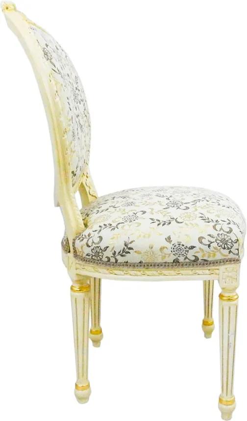 Cadeira em Madeira Branca com Detalhes em Dourado e Estofado Bege - 53x101x60