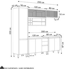 Cozinha Modulada 5 Peças Balcão Para Pia CP2 Pierre L06 Nature/Off Whi