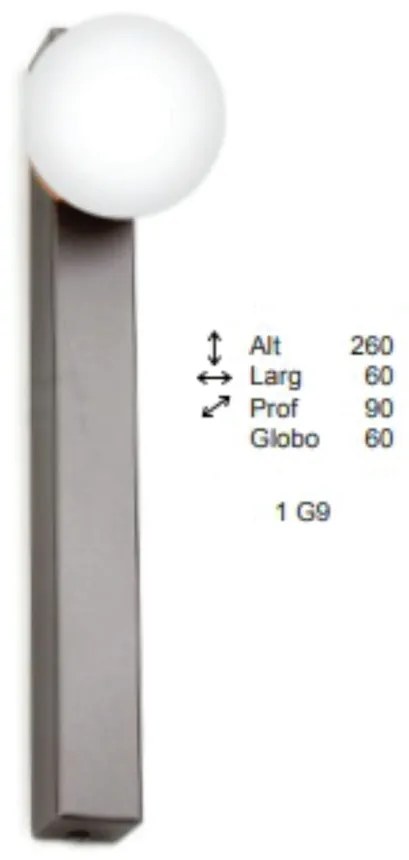 Arandela Point Slim 09X06X26Cm Globo Ø06Cm 1Xg9 - Old Artisan Ar-5565 (PRETO, FOSCO (Branco))