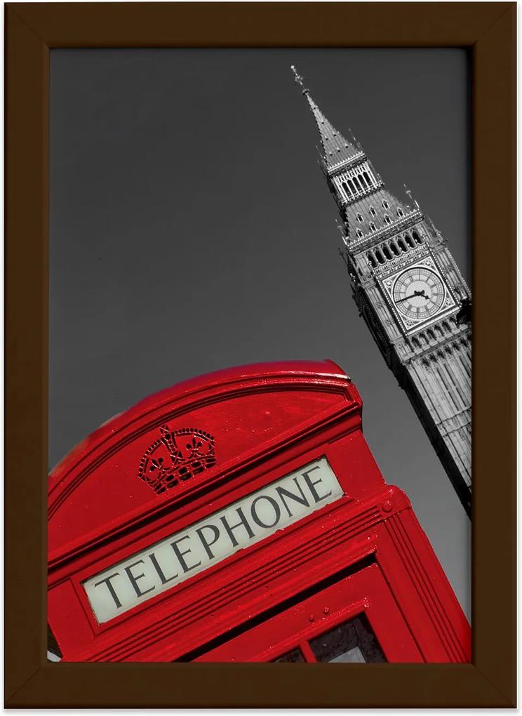 Quadro Londres Big Ben Foto Telephone Moldura Marrom 33x43cm