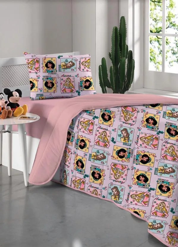 Jogo de Cama Malha Princesas Solteiro 2 Peças