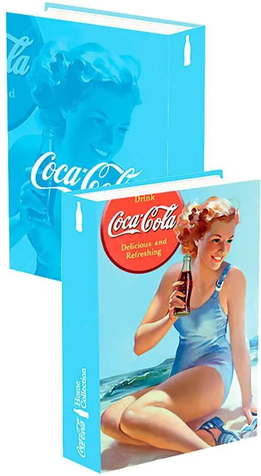 Book Box Coca-Cola Pin Up Lady In The Beach Azul em Madeira - Urban