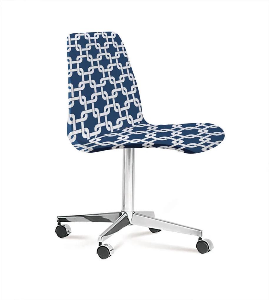 Cadeira Eames Base Cromada Com Rodizio Daf Azul/Branco
