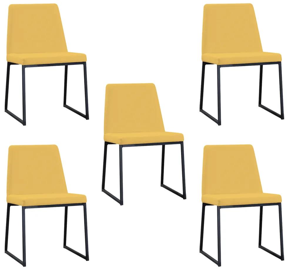 Kit 5 Cadeiras de Jantar Decorativa Base Aço Preto Javé Linho Amarelo G17 - Gran Belo