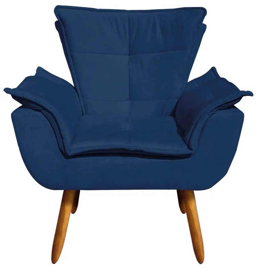 Poltrona Sala de Estar Pé Palito de Madeira Opala Suede Azul D03 - D'Rossi