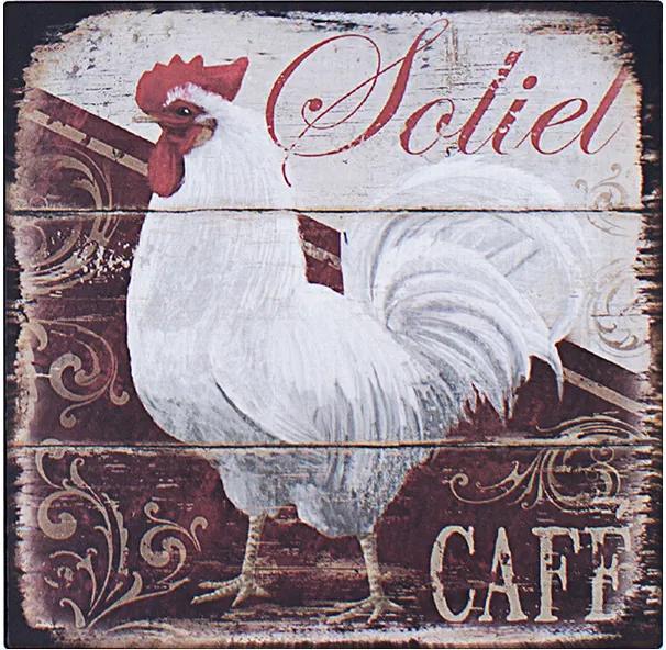 Placa de Metal Galo Branco Soliet Café